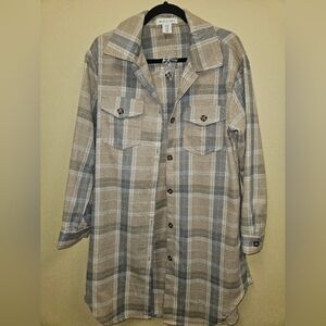Long Flannel Shacket - Happily Grey